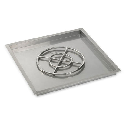 American Fireglass 30" Stainless Steel Square Drop In Pan With 18" Ring