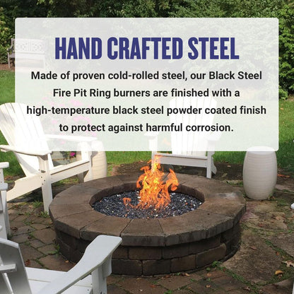 American Fireglass 30" Triple-Ring Round Black Steel Burner with a 3/4" Inlet