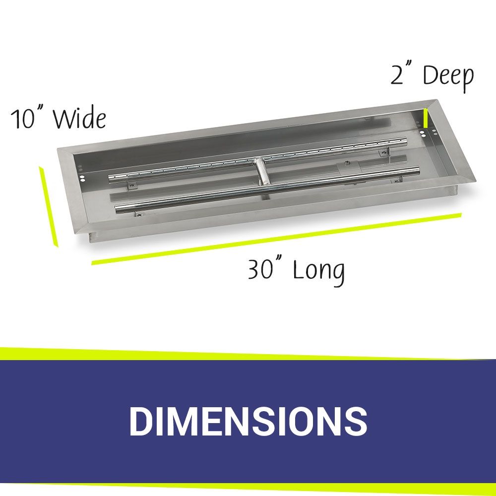 American Fireglass 30" x 10" Rectangular Stainless Steel Drop-In Fire Pit Pan