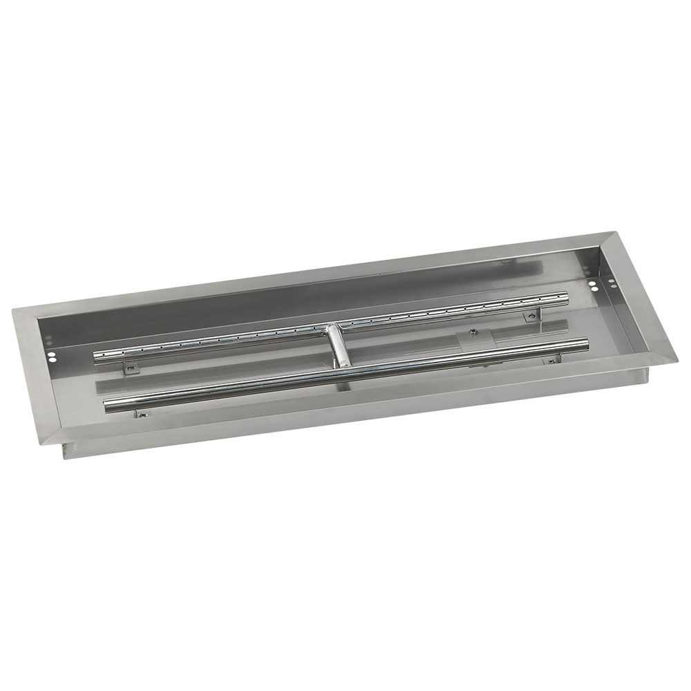 American Fireglass 30" x 10" Rectangular Stainless Steel Drop-In Fire Pit Pan with Natural Gas Match Light Kit
