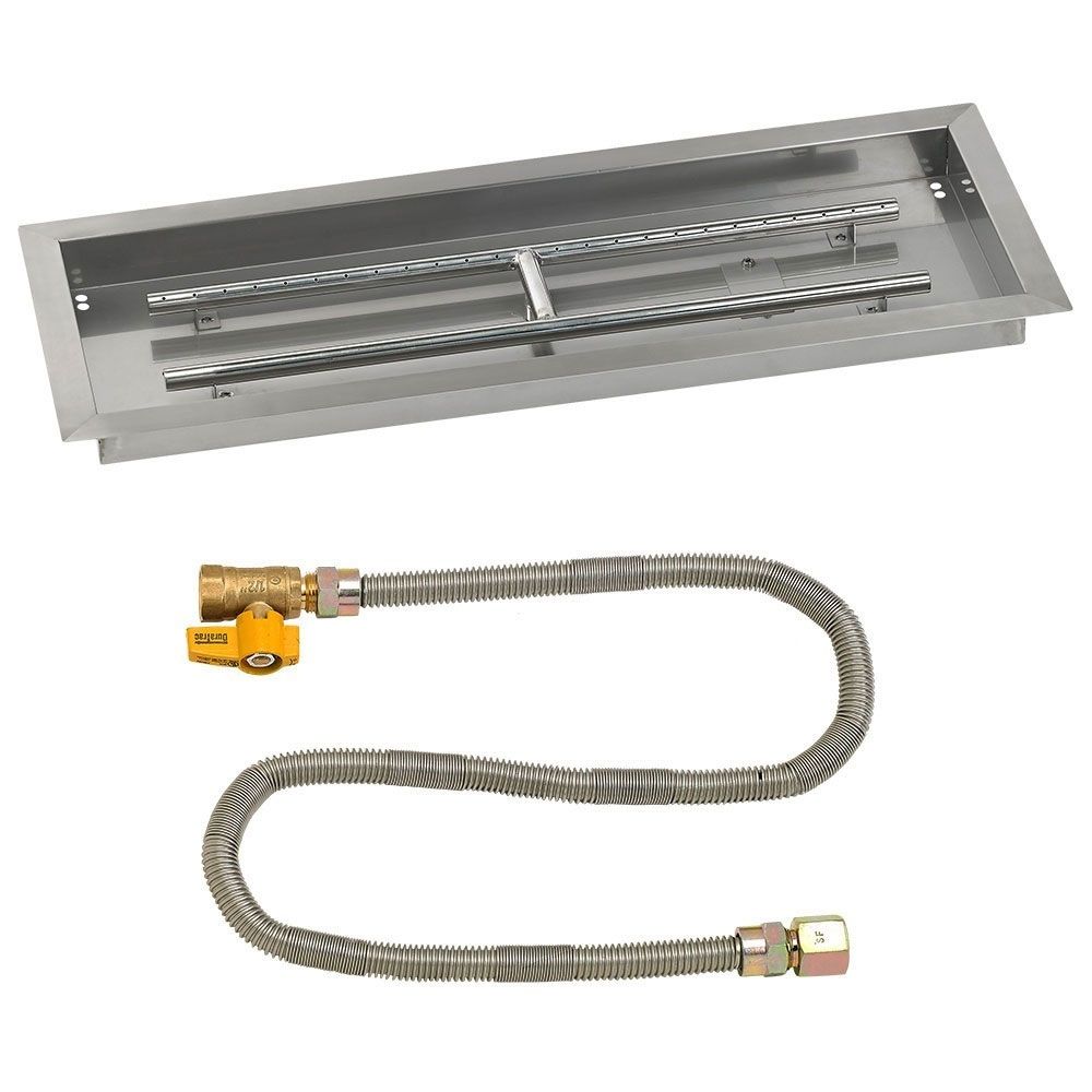 American Fireglass 30" x 10" Rectangular Stainless Steel Drop-In Fire Pit Pan with Natural Gas Match Light Kit