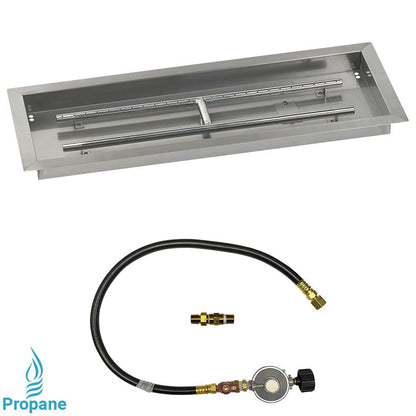 American Fireglass 30" x 10" Rectangular Stainless Steel Drop-In Fire Pit Pan with Propane Match Light Kit