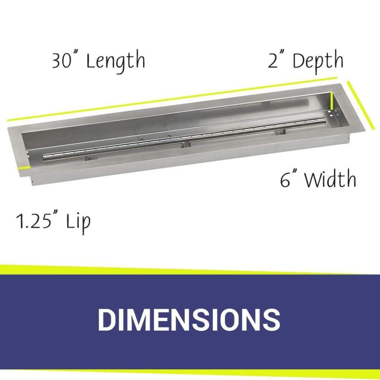 American Fireglass 30" x 6" Stainless Steel Linear Channel Drop-In Pan with S.I.T. System