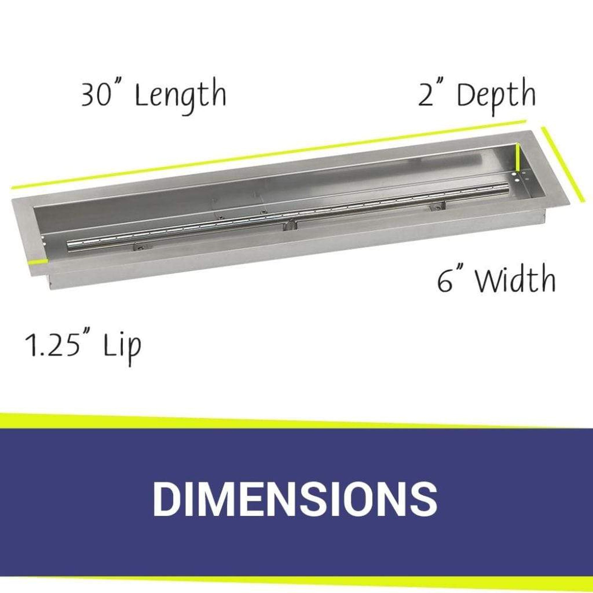 American Fireglass 30" x 6" Stainless Steel Linear Channel Drop-In Pan with S.I.T. System