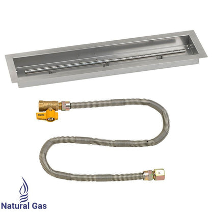 American Fireglass 30"x 6" Linear Stainless Steel Drop-In Fire Pit Pan with Natural Gas Match Light Kit