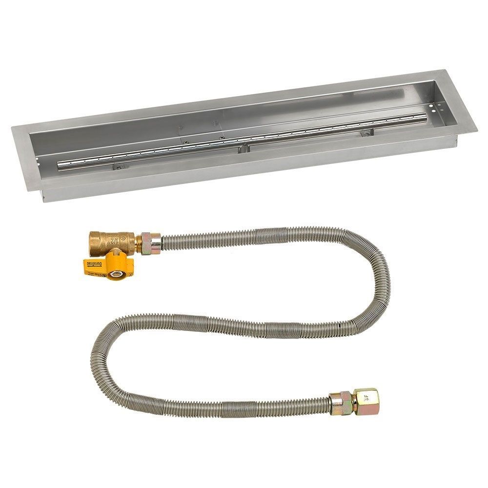 American Fireglass 30"x 6" Linear Stainless Steel Drop-In Fire Pit Pan with Natural Gas Match Light Kit