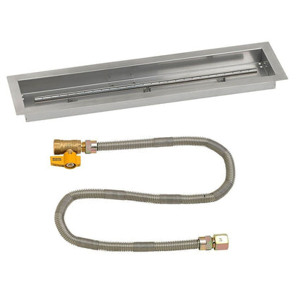 American Fireglass 30"x 6" Linear Stainless Steel Drop-In Fire Pit Pan with Natural Gas Match Light Kit