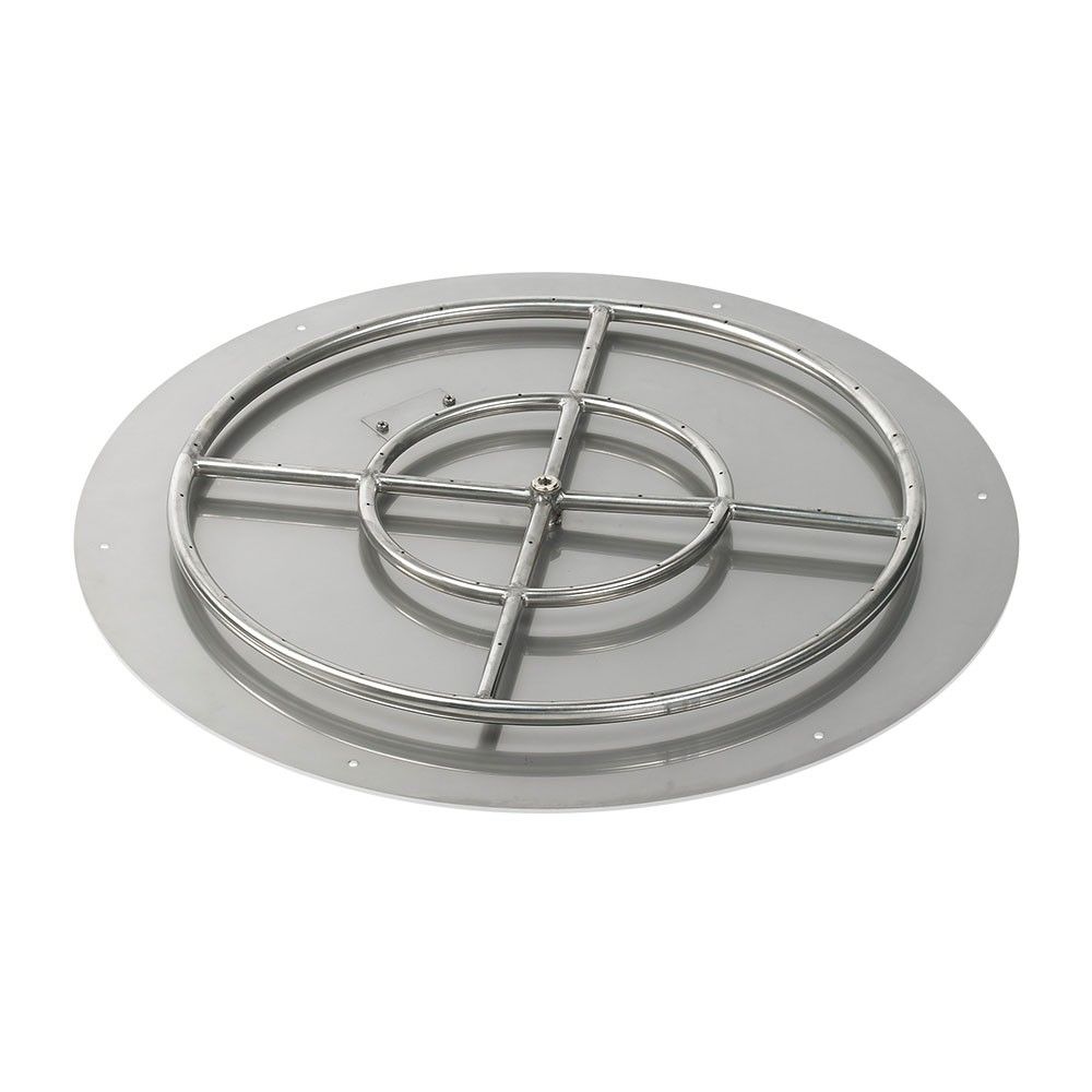 American Fireglass 36" Round Stainless Steel Flat Fire Pit Pan with High Capacity Natural Gas Match Light Kit (24" Ring)