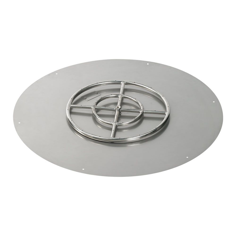 American Fireglass 36" Round Stainless Steel Flat Fire Pit Pan with Natural Gas Match Light Kit (18" Ring)