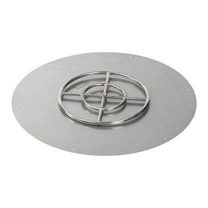 American Fireglass 36" Round Stainless Steel Flat Fire Pit Pan with Propane Match Light Kit (18" Ring)