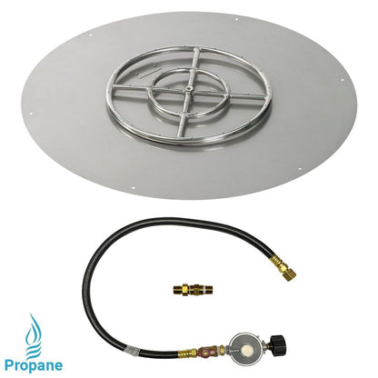 American Fireglass 36" Round Stainless Steel Flat Fire Pit Pan with Propane Match Light Kit (18" Ring)