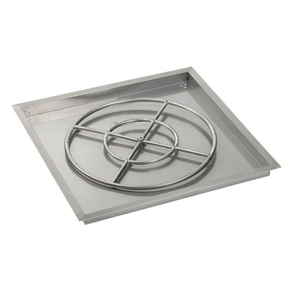 American Fireglass 36" Square Stainless Steel Drop-In Fire Pit Pan with High Capacity Natural Gas Match Light Kit (24" Ring)
