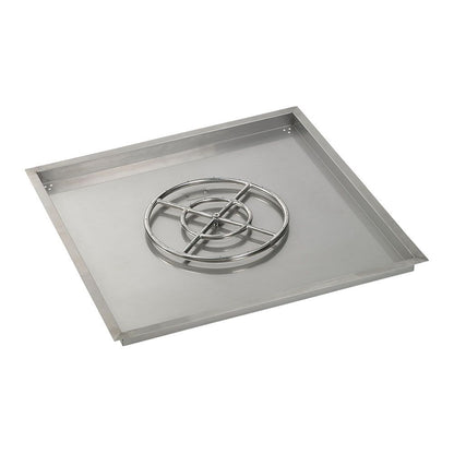 American Fireglass 36" Square Stainless Steel Drop-In Fire Pit Pan with Propane Match Light Kit (18" Ring)