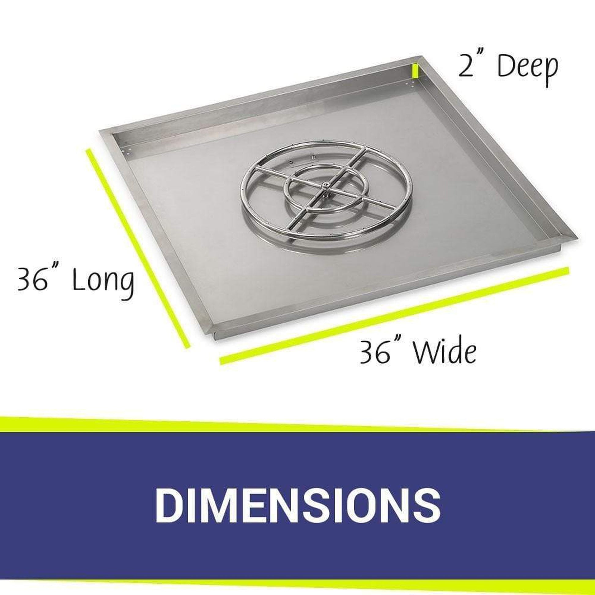 American Fireglass 36" Stainless Steel Square Drop In Pan With 18" Fire Ring