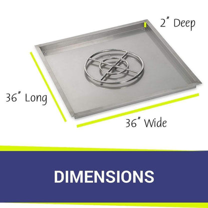 American Fireglass 36" Stainless Steel Square Drop In Pan With 18" Fire Ring
