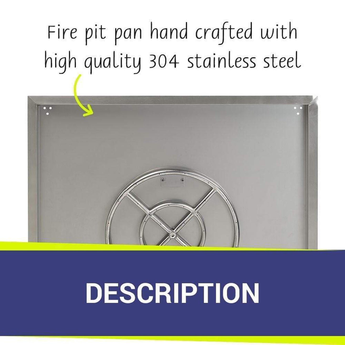 American Fireglass 36" Stainless Steel Square Drop In Pan With 18" Fire Ring