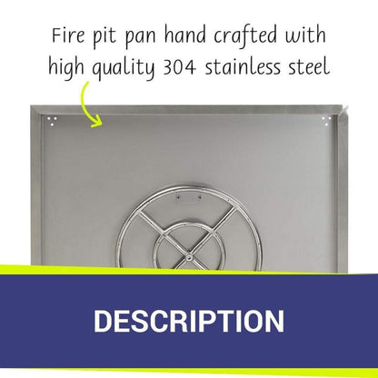 American Fireglass 36" Stainless Steel Square Drop In Pan With 18" Fire Ring