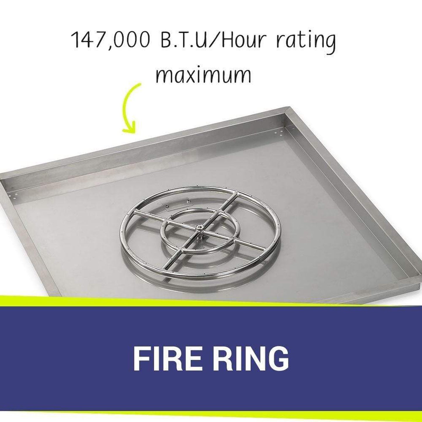 American Fireglass 36" Stainless Steel Square Drop In Pan With 18" Fire Ring