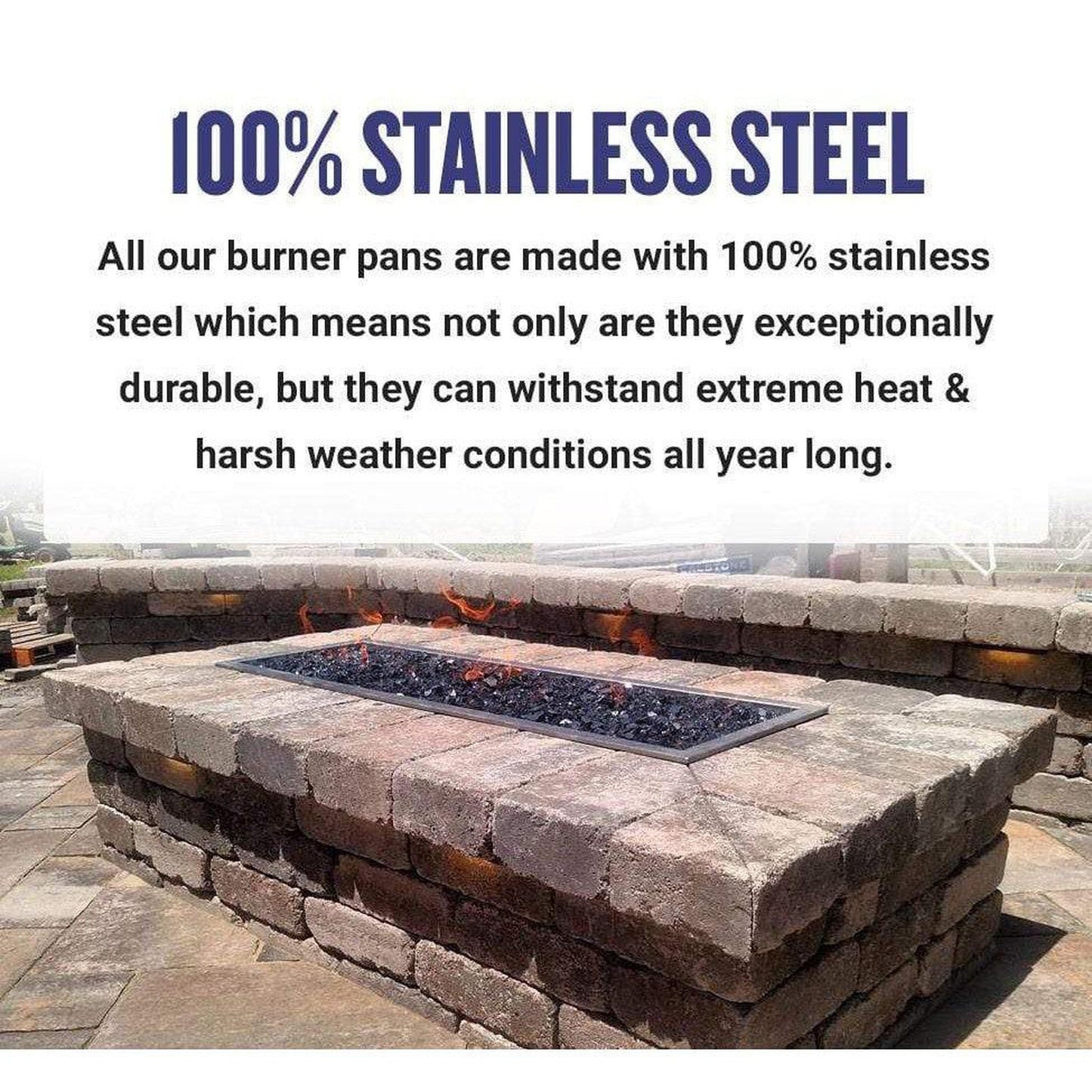 American Fireglass 36" Stainless Steel Square Drop In Pan With 18" Fire Ring