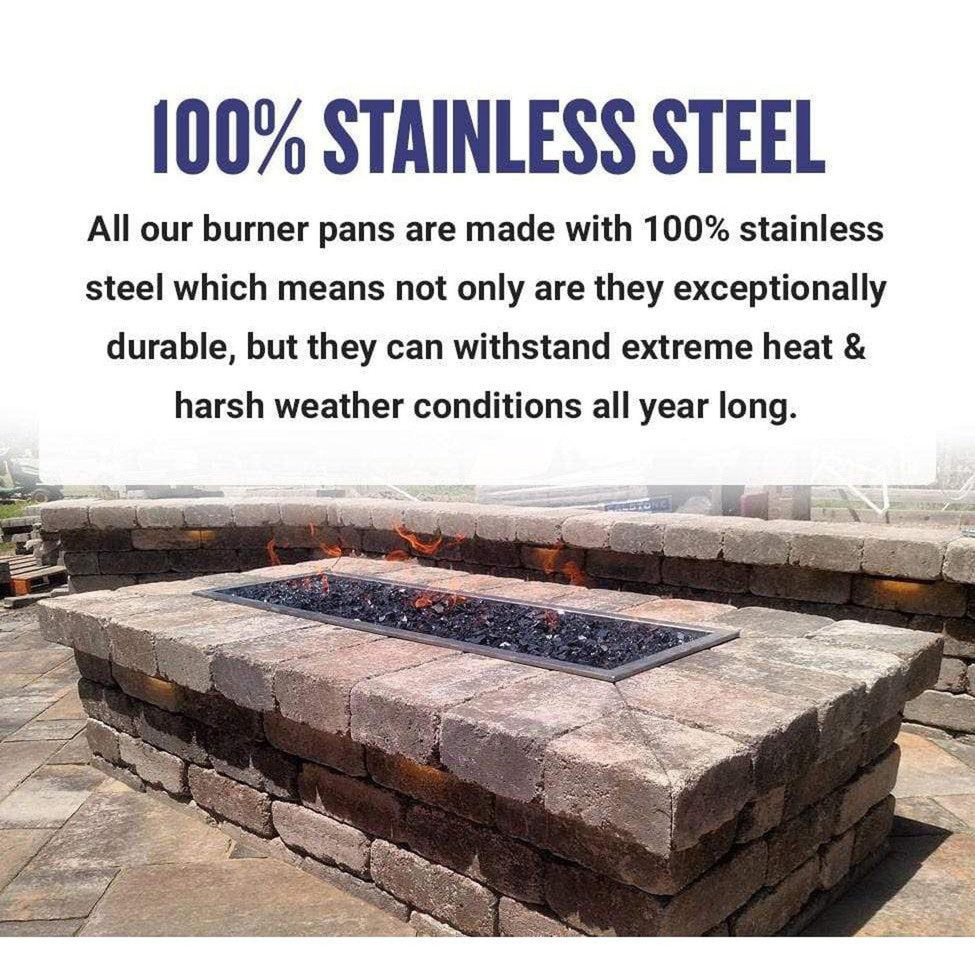 American Fireglass 36" Stainless Steel Square Drop In Pan With 18" Fire Ring