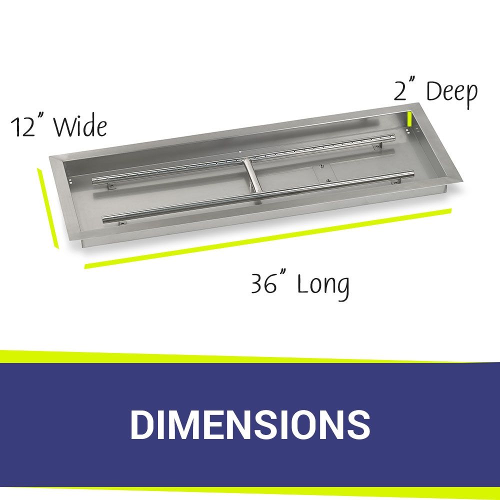 American Fireglass 36" x 12" Rectangular Stainless Steel Drop-In Fire Pit Pan