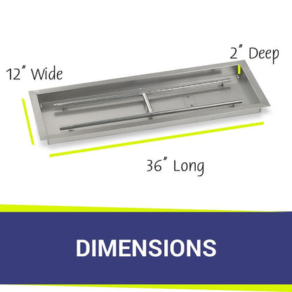 American Fireglass 36" x 12" Rectangular Stainless Steel Drop-In Fire Pit Pan