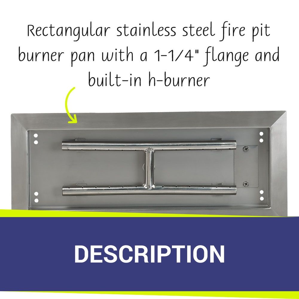American Fireglass 36" x 12" Rectangular Stainless Steel Drop-In Fire Pit Pan
