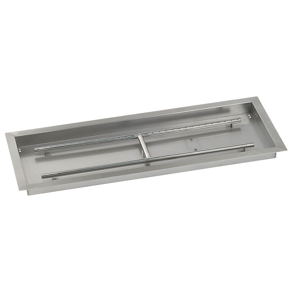 American Fireglass 36" x 12" Rectangular Stainless Steel Drop-In Fire Pit Pan with Natural Gas Match Light Kit