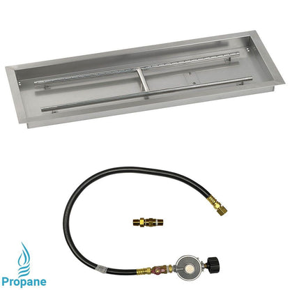 American Fireglass 36" x 12" Rectangular Stainless Steel Drop-In Fire Pit Pan with Propane Match Light Kit