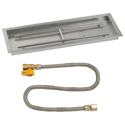 American Fireglass 36" x 12" Rectangular Stainless Steel Drop-In Fire Pit Pan with Propane Match Light Kit