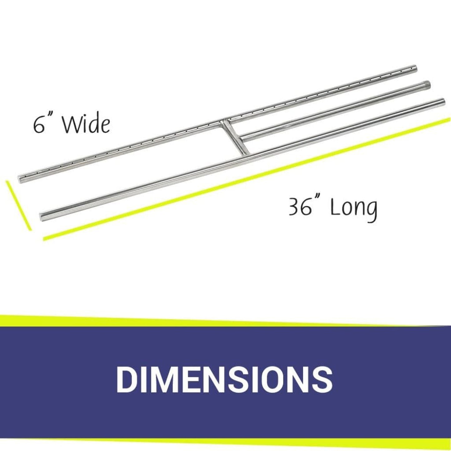 American Fireglass 36" x 6" Stainless Steel H-Style Burner - Natural Gas