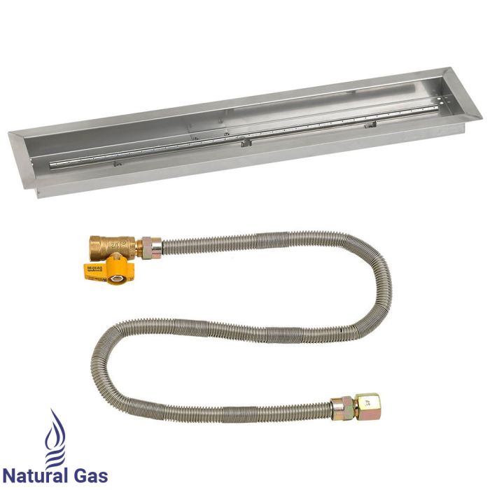 American Fireglass 36"x 6" Linear Stainless Steel Drop-In Fire Pit Pan with Natural Gas Match Light Kit