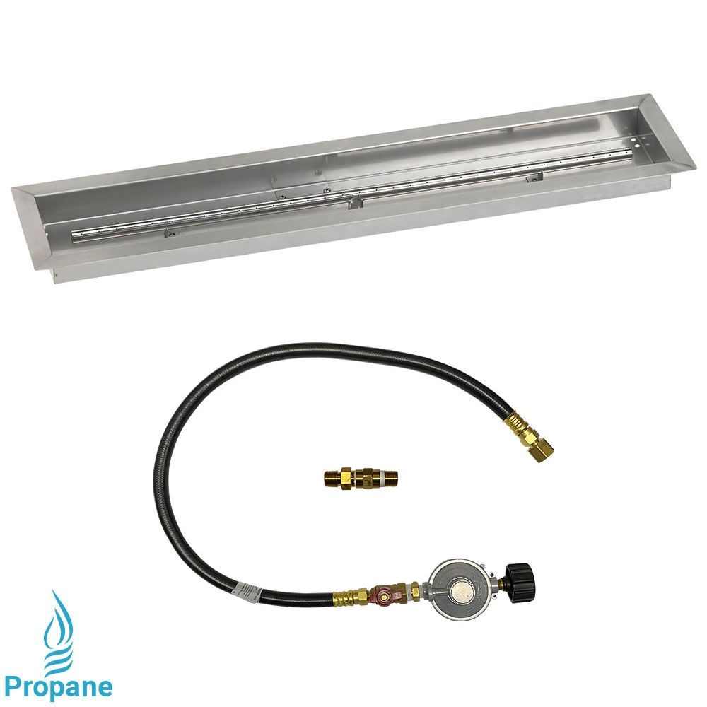 American Fireglass 36"x 6" Linear Stainless Steel Drop-In Fire Pit Pan with Propane Match Light Kit