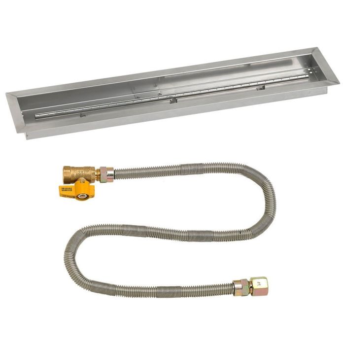 American Fireglass 36"x 6" Linear Stainless Steel Drop-In Fire Pit Pan with Propane Match Light Kit