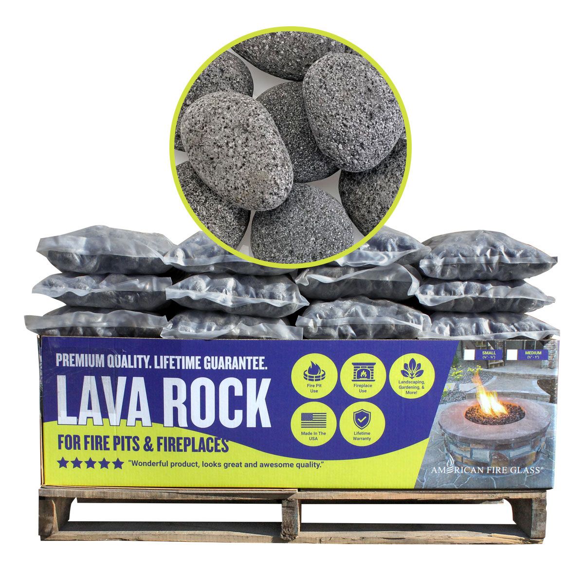 American Fireglass 4" Large Gray Lava Stone Pallet 60 x 20 lbs Bags