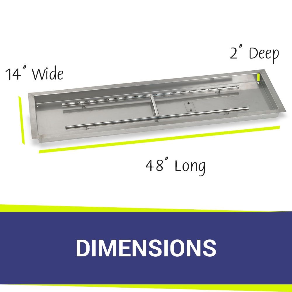 American Fireglass 48" x 14" Rectangular Stainless Steel Drop-In Fire Pit Pan
