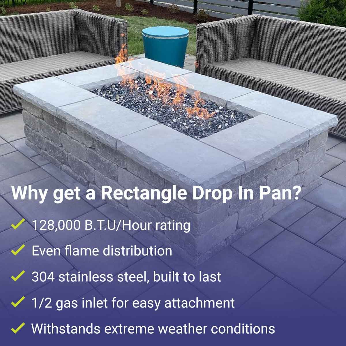 American Fireglass 48" x 24" Rectangular Stainless Steel Flat Fire Pit Pan