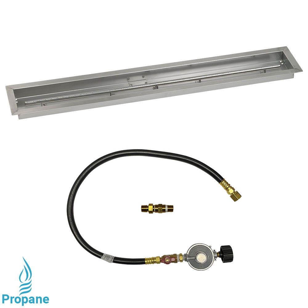 American Fireglass 48"x 6" Linear Stainless Steel Drop-In Fire Pit Pan with Propane Match Light Kit