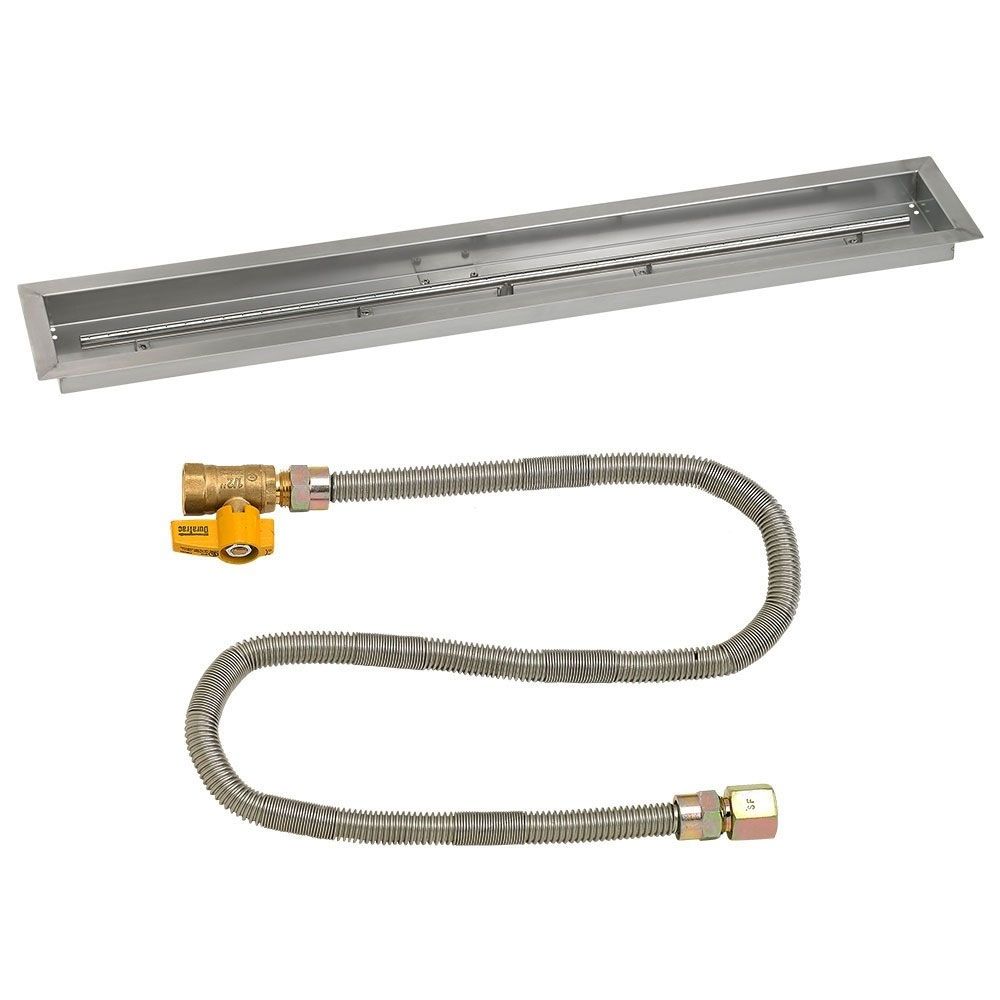 American Fireglass 48"x 6" Linear Stainless Steel Drop-In Fire Pit Pan with Propane Match Light Kit