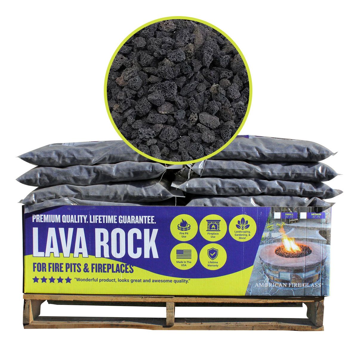 American Fireglass 60 x 20 lbs Bags Medium Black Lava Rock Pallet