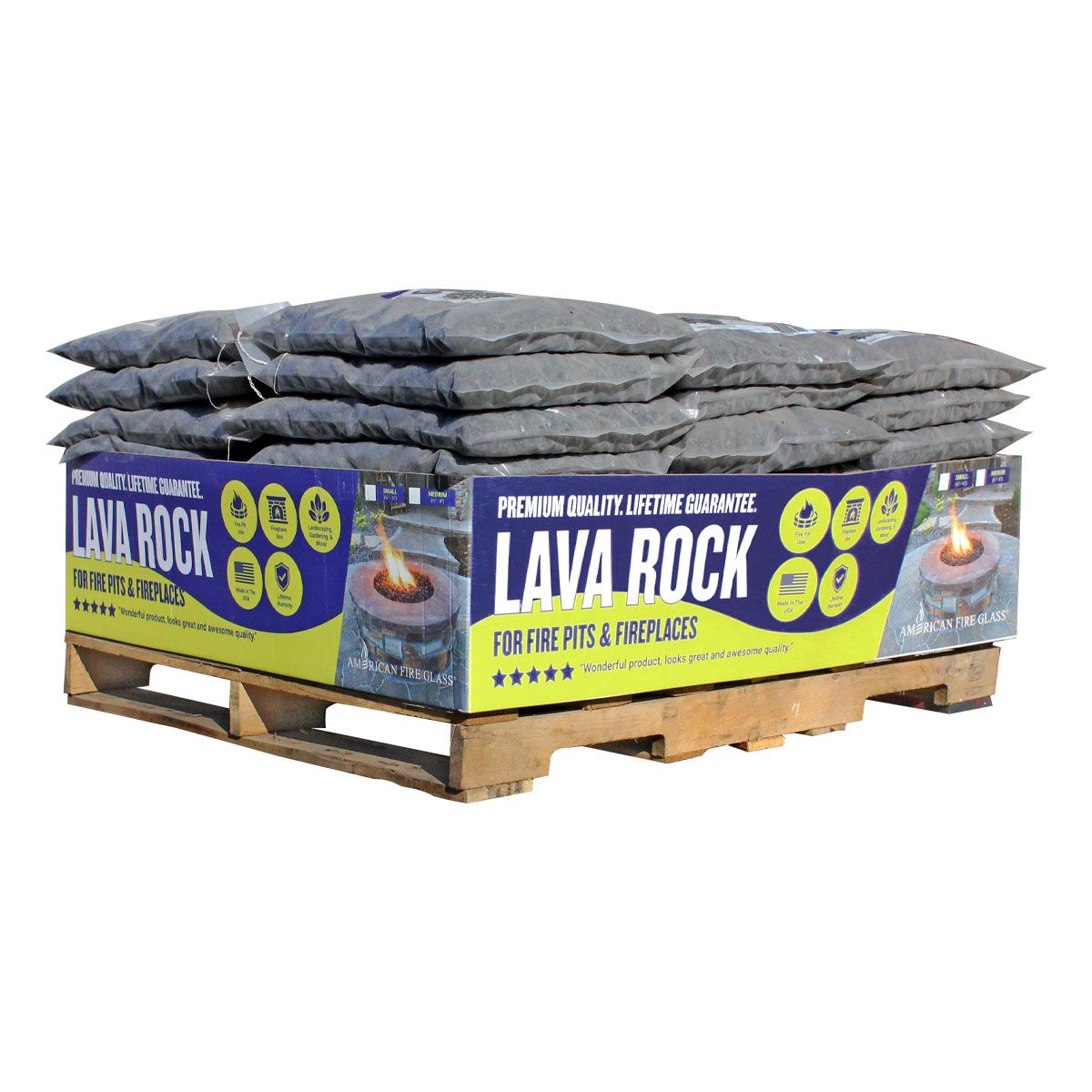 American Fireglass 60 x 20 lbs Bags Small Black Lava Rock Pallet