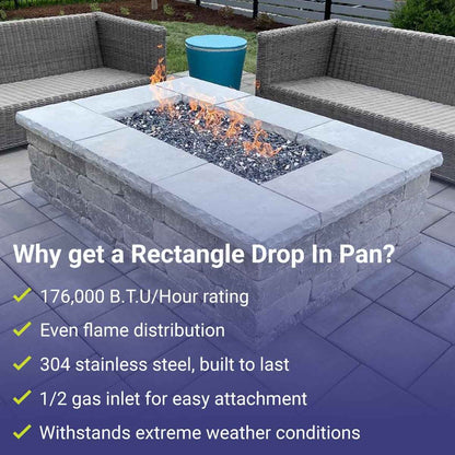 American Fireglass 60" x 24" Rectangular Stainless Steel Flat Fire Pit Pan