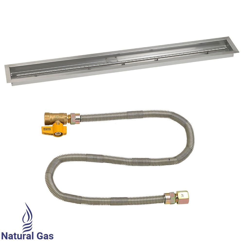American Fireglass 60"x 6" Linear Stainless Steel Drop-In Fire Pit Pan with Natural Gas Match Light Kit