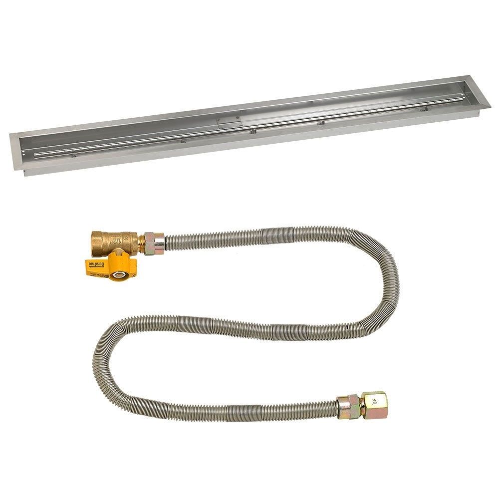 American Fireglass 60"x 6" Linear Stainless Steel Drop-In Fire Pit Pan with Natural Gas Match Light Kit