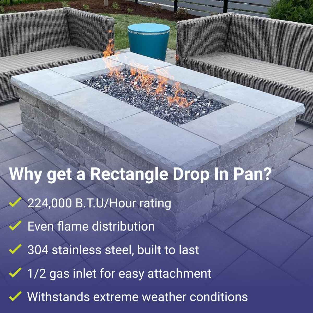 American Fireglass 72" x 24" Rectangular Stainless Steel Flat Fire Pit Pan