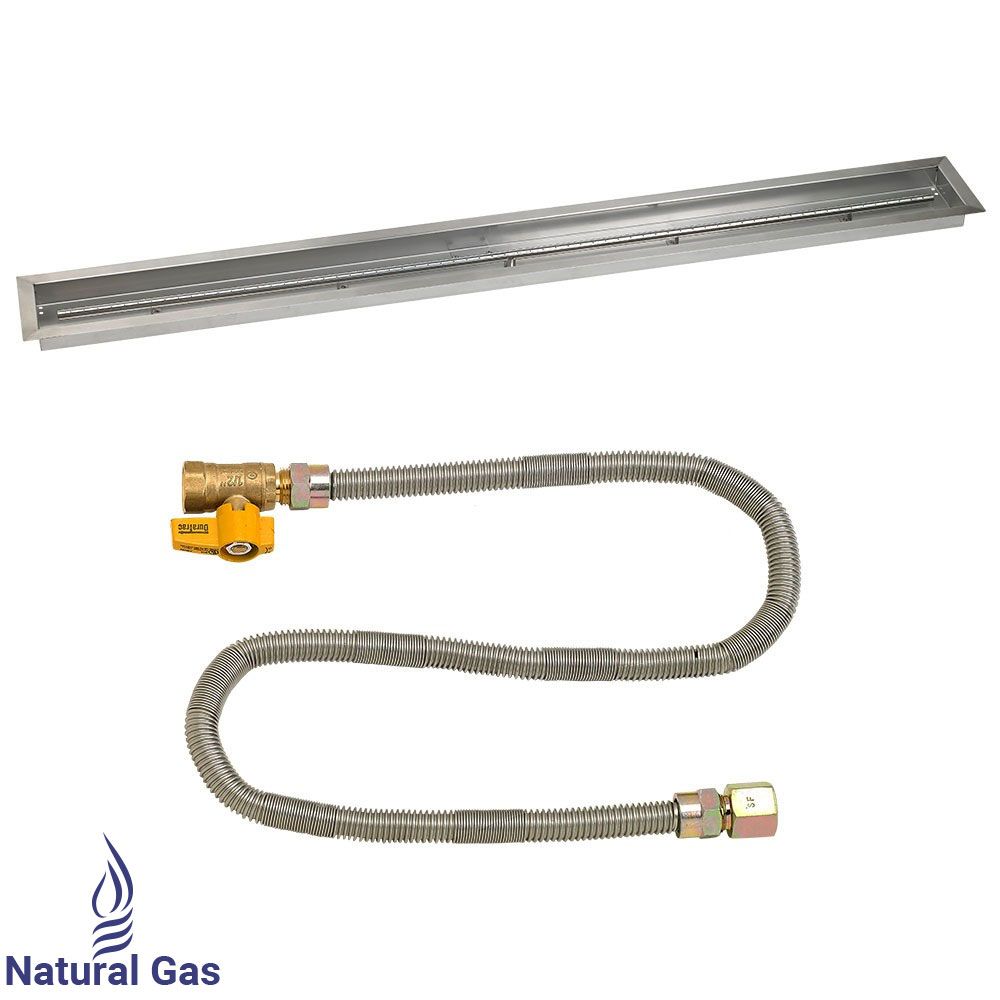 American Fireglass 72"x 6" Linear Stainless Steel Drop-In Fire Pit Pan with Natural Gas Match Light Kit