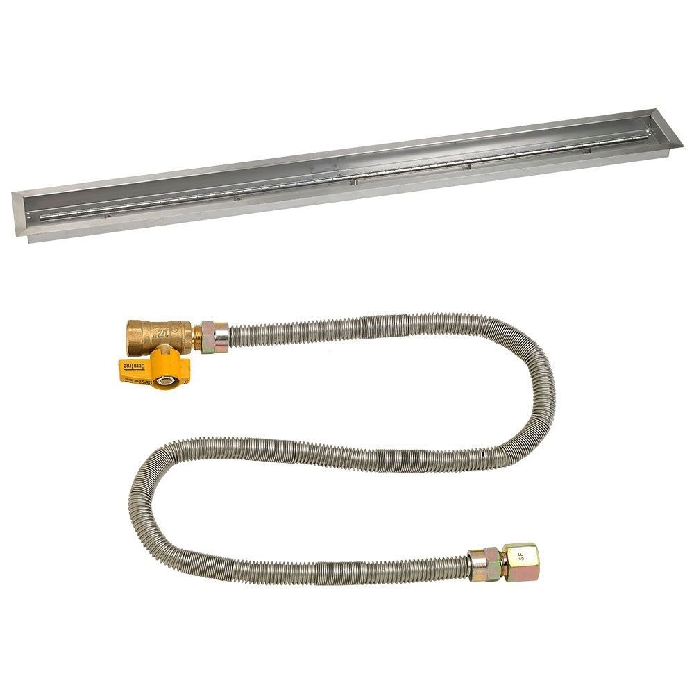 American Fireglass 72"x 6" Linear Stainless Steel Drop-In Fire Pit Pan with Natural Gas Match Light Kit