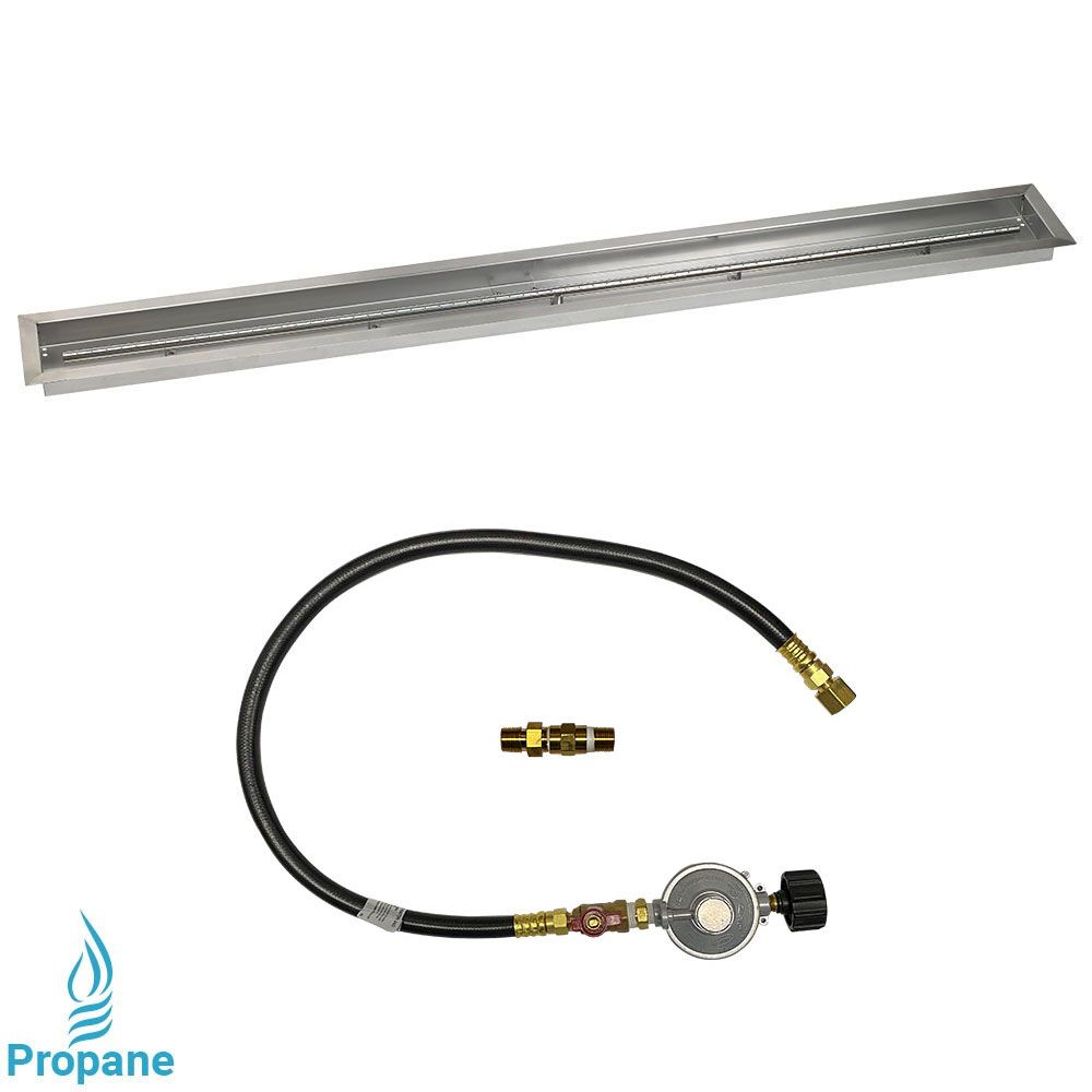 American Fireglass 72"x 6" Linear Stainless Steel Drop-In Fire Pit Pan with Propane Match Light Kit