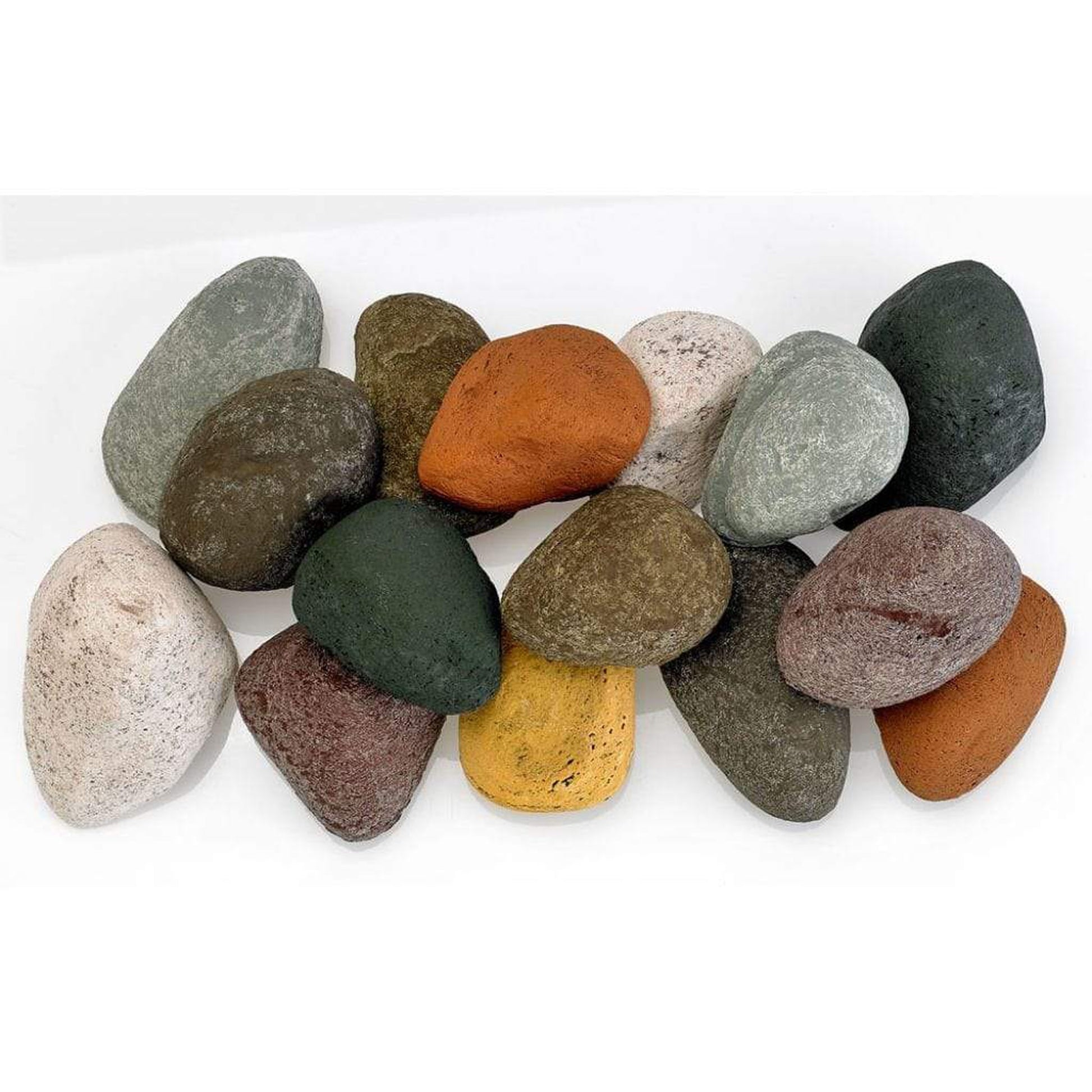 American Fireglass Beach Pebble Lite Stones Set - 15 Stone Set