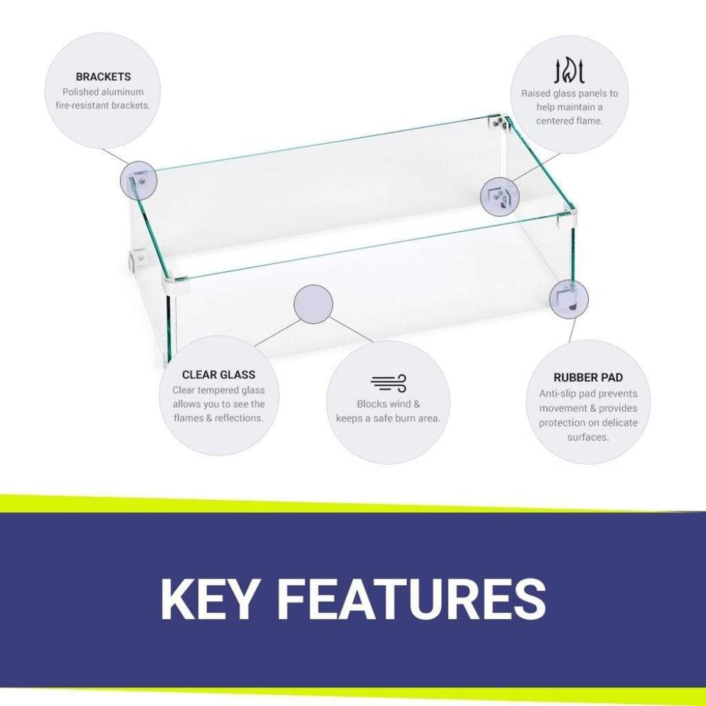 American Fireglass Rectangular Glass Flame Guard for 18" x 6" Drop-In Fire Pit Pan